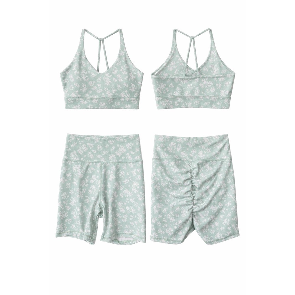 Wilo The Label Strappy Bra and Scrunch Shorts Set Sage Floral Green Small NWT - Picture 2 of 3